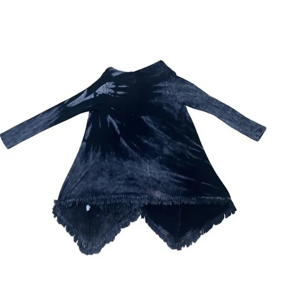 American Age Open Front Boho Fringe Acid Wash Black Tie Dye Cardigan Sz Small - Picture 9 of 16